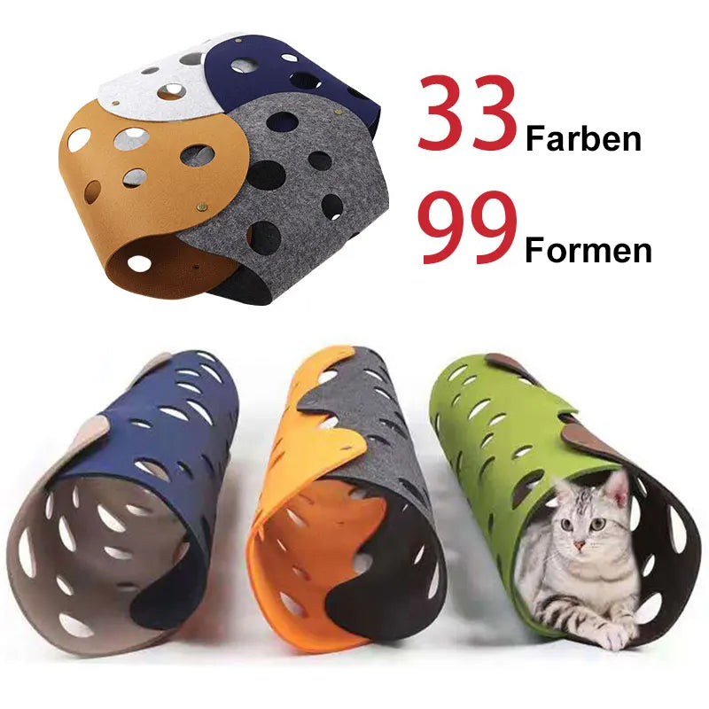 Katzen Tunnel aus Filz – 99 Formen, faltbar und interaktiv bei Zodobi