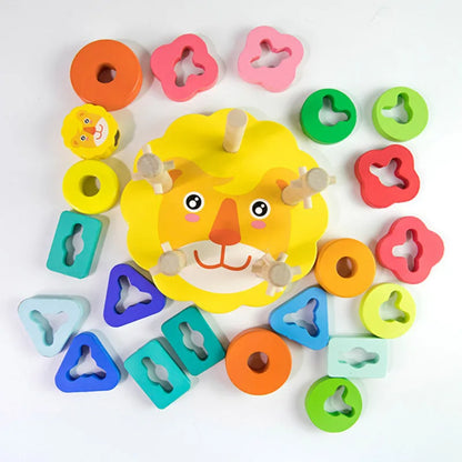 Montessori Holzbausteine Lernspielzeug mit Löwenpuzzle bei zodobi.com