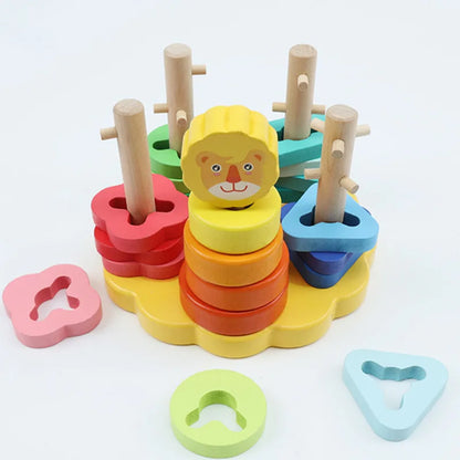 Montessori Holzbausteine Lernspielzeug mit Löwenpuzzle bei zodobi.com