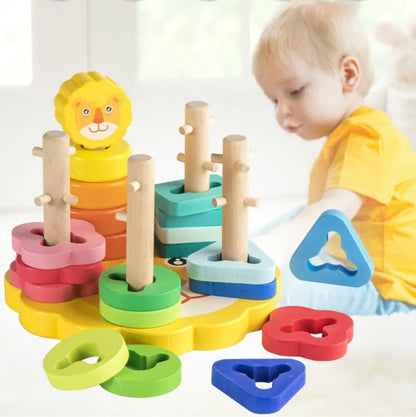 Montessori Holzbausteine Lernspielzeug mit Löwenpuzzle bei zodobi.com