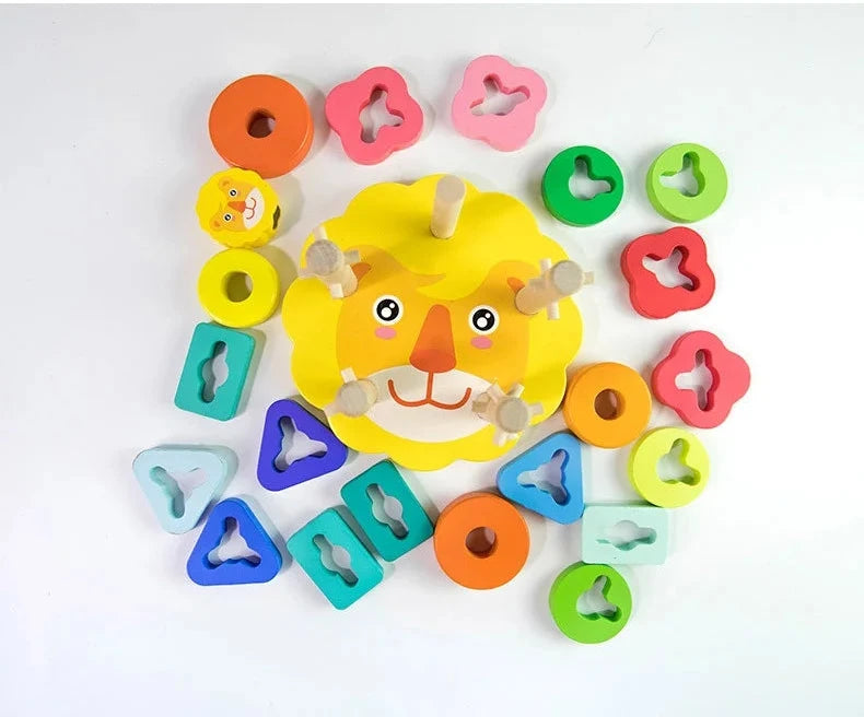 Montessori Holzbausteine Lernspielzeug mit Löwenpuzzle bei zodobi.com