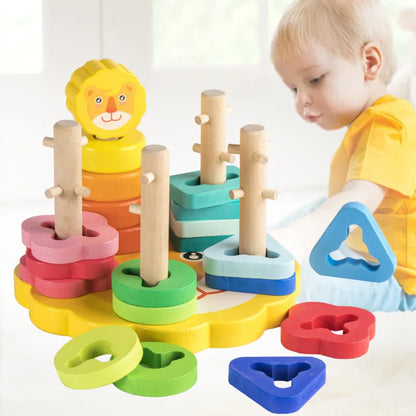 Montessori Holzbausteine Lernspielzeug mit Löwenpuzzle bei zodobi.com