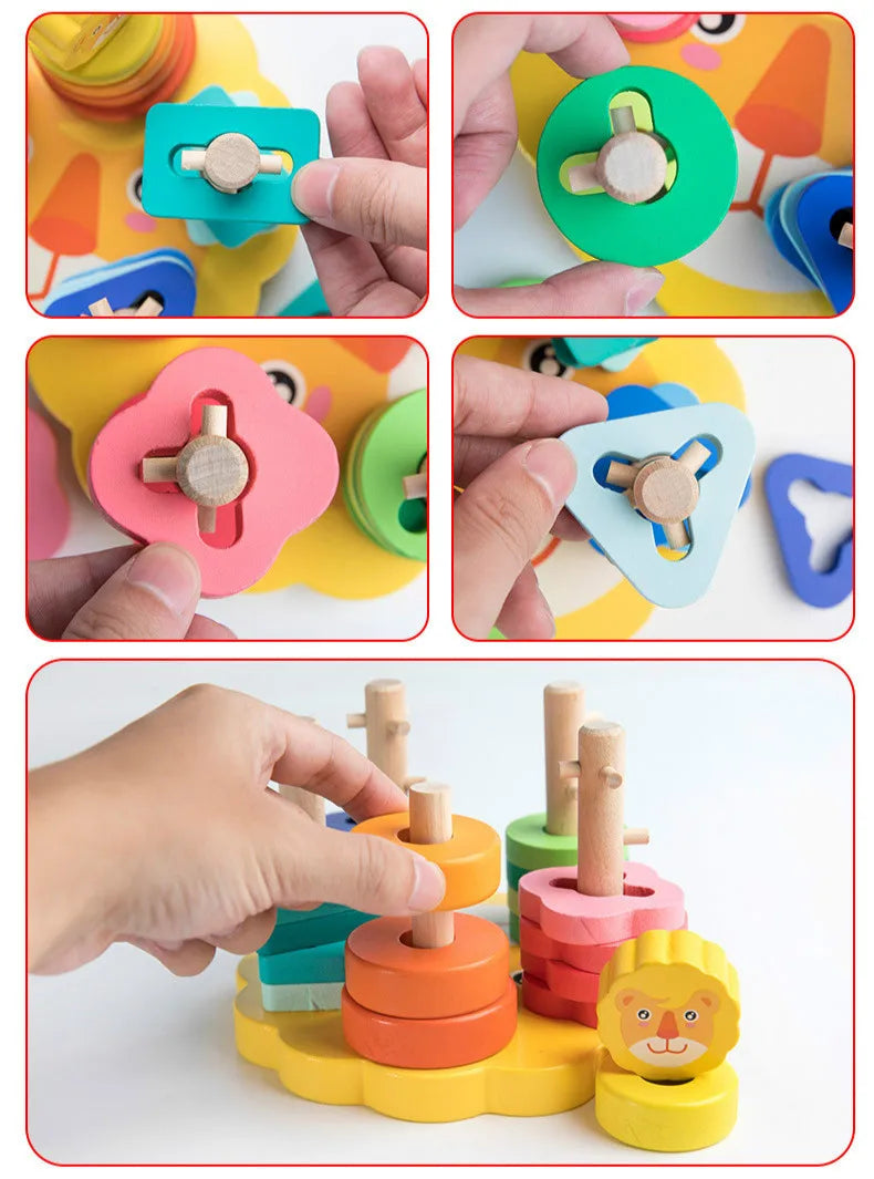 Montessori Holzbausteine Lernspielzeug mit Löwenpuzzle bei zodobi.com