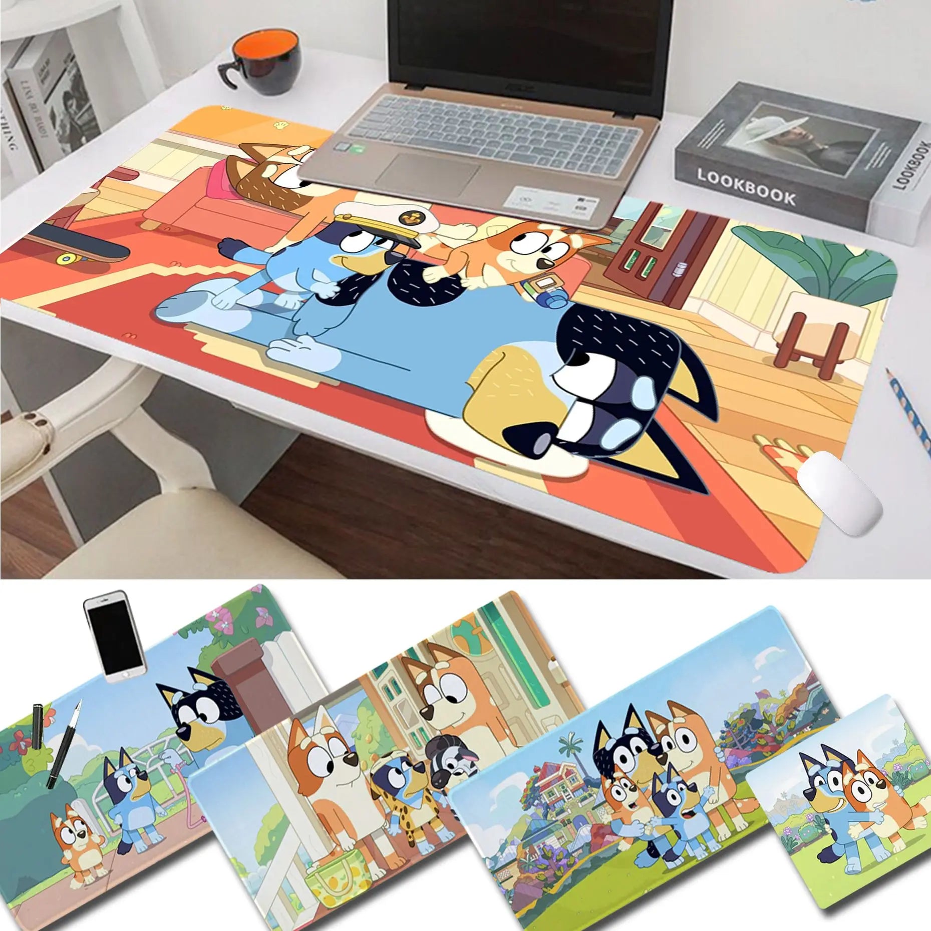 Bluey und Familie Gaming Mouse Pad – Bluey, Bandit, Bingo, Chilli, gedrucktes Design, Naturgummi bei Zodobi